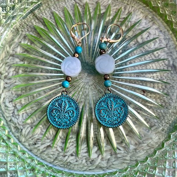 Handmade Turquoise, Amazonite & Patina Dangle Earrings - Boho Earrings - OOAK - Picture 5 of 7